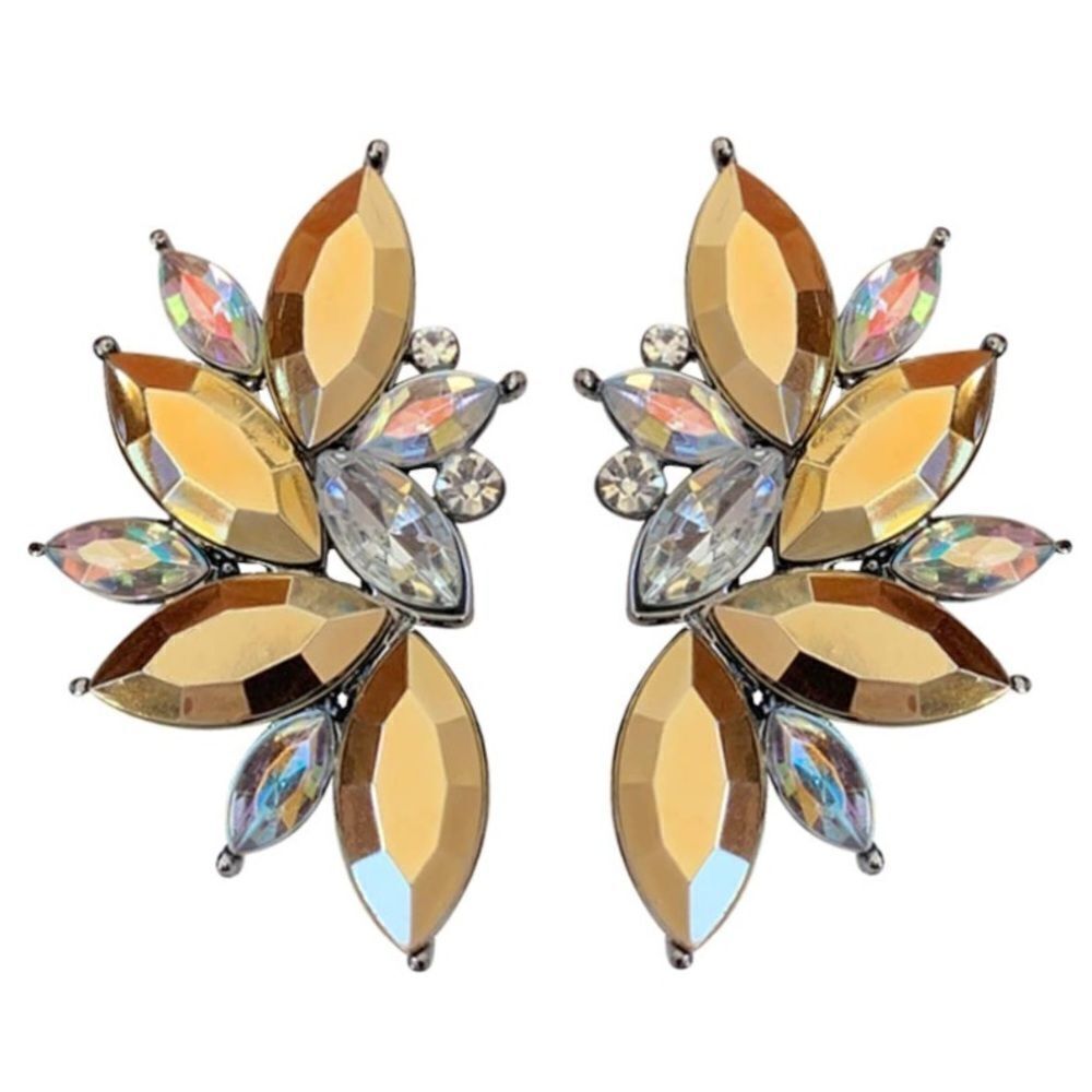 Gun Metal Black with Fool's Gold Crystal 80's Punk Rock Starburst Earrings